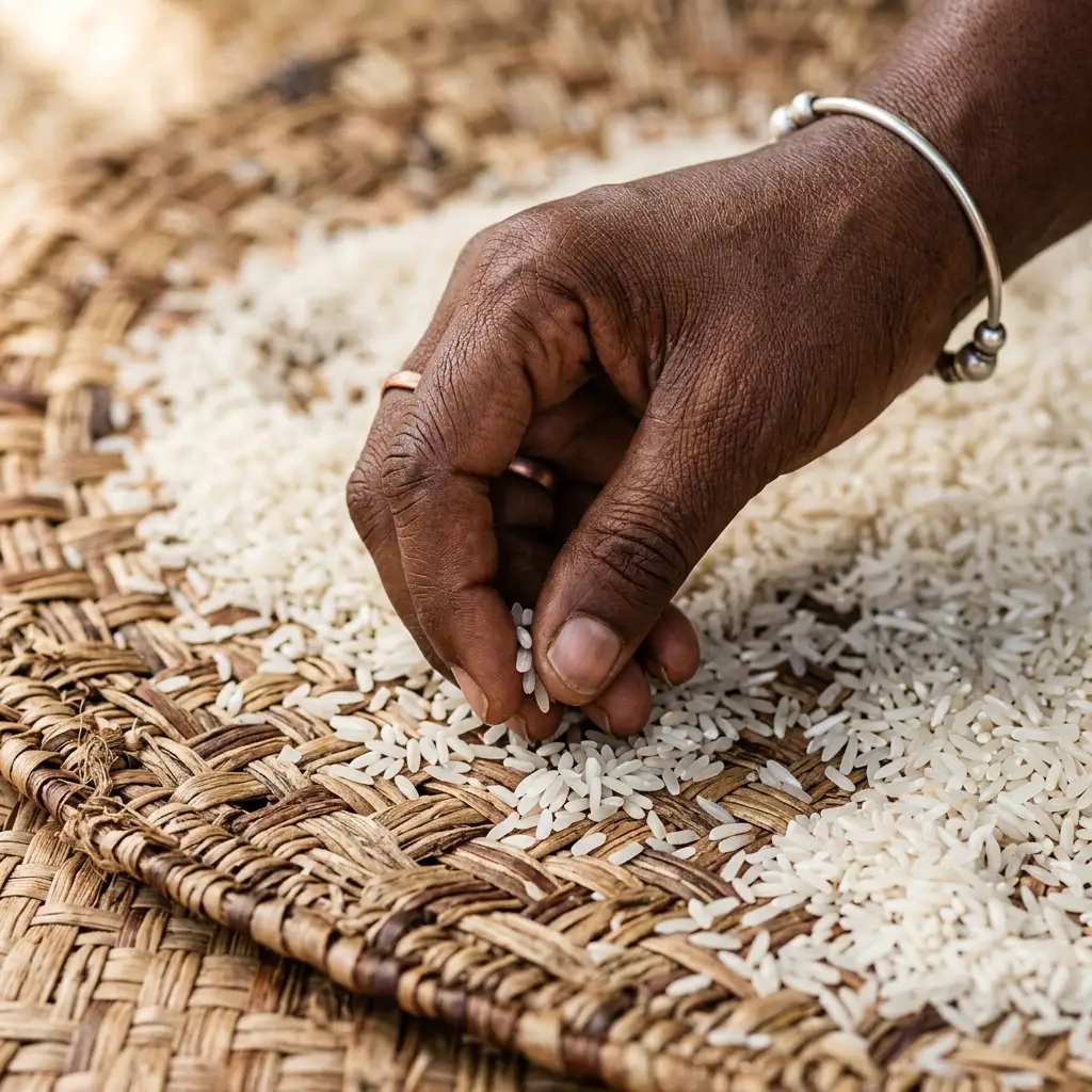 Hand-sorted rice grains